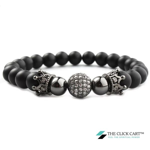 TCC™ Natural Matt Black Agate Crown Charm Bracelet